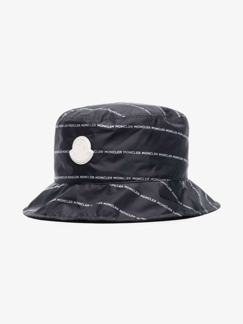 Black Logo Print Bucket Hat