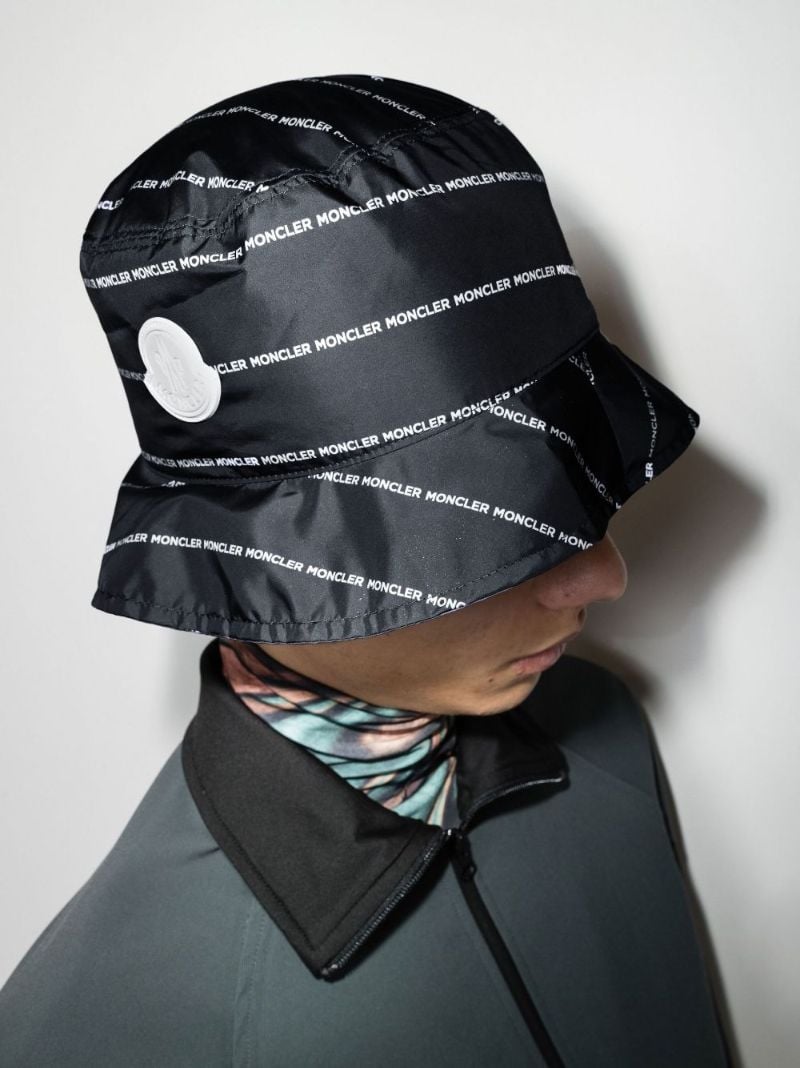 Black Logo Print Bucket Hat