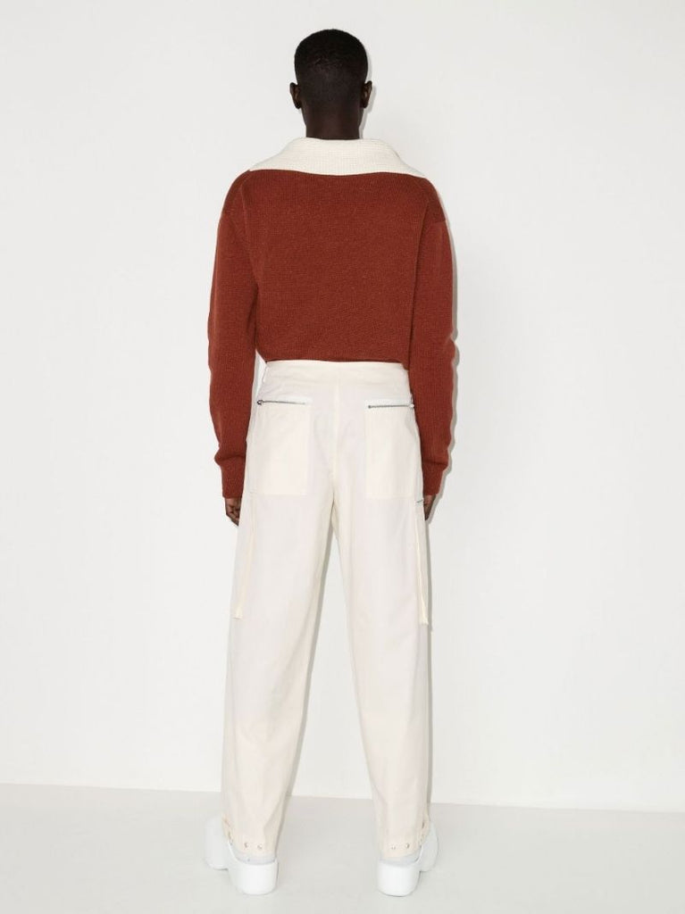 Zip Trim Straight Leg Cotton Trousers