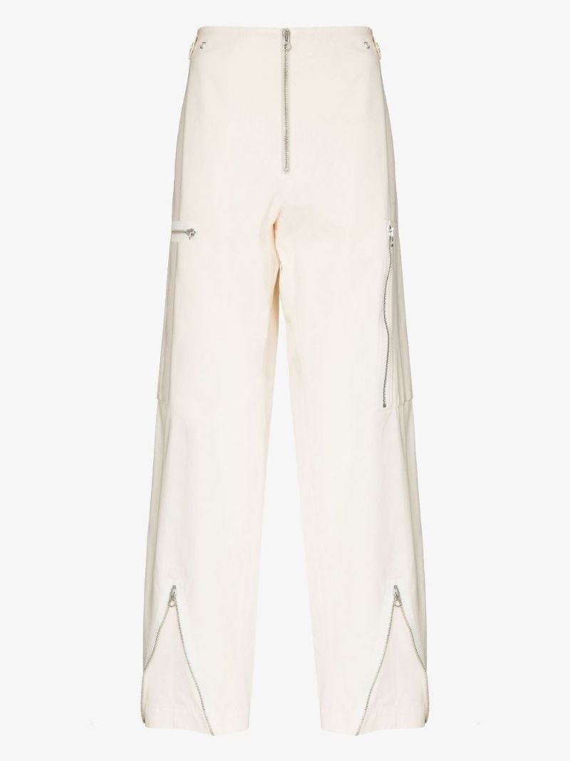 Zip Trim Straight Leg Cotton Trousers
