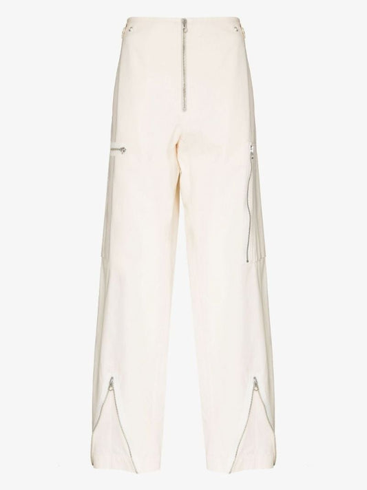 Zip Trim Straight Leg Cotton Trousers