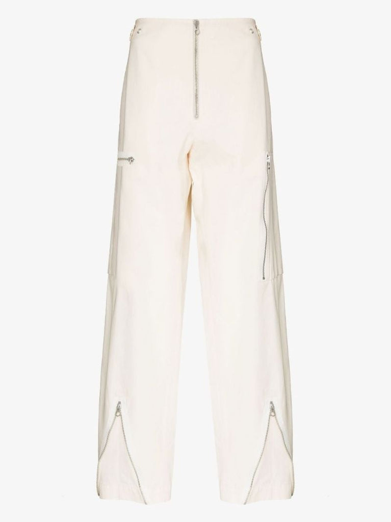 Zip Trim Straight Leg Cotton Trousers