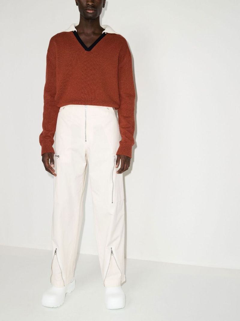 Zip Trim Straight Leg Cotton Trousers
