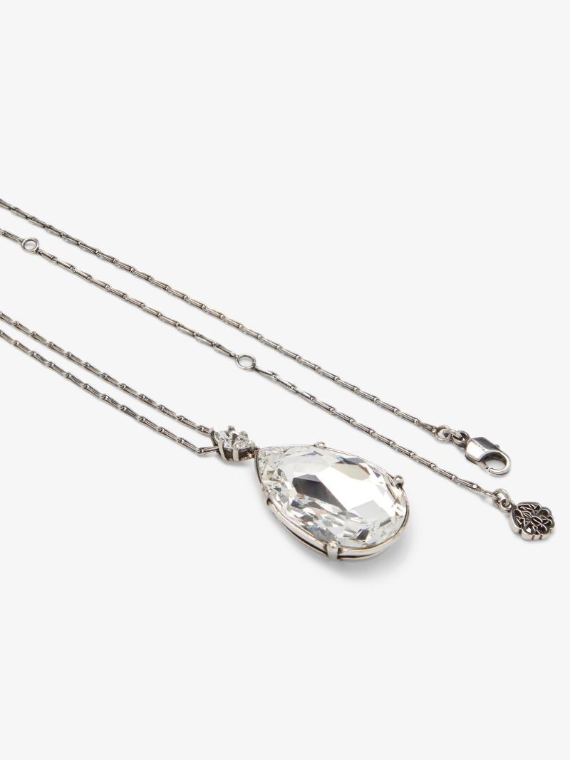 Silver Tone Jewelled Pendant Necklace