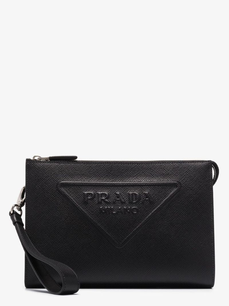 Black Logo Leather Pouch