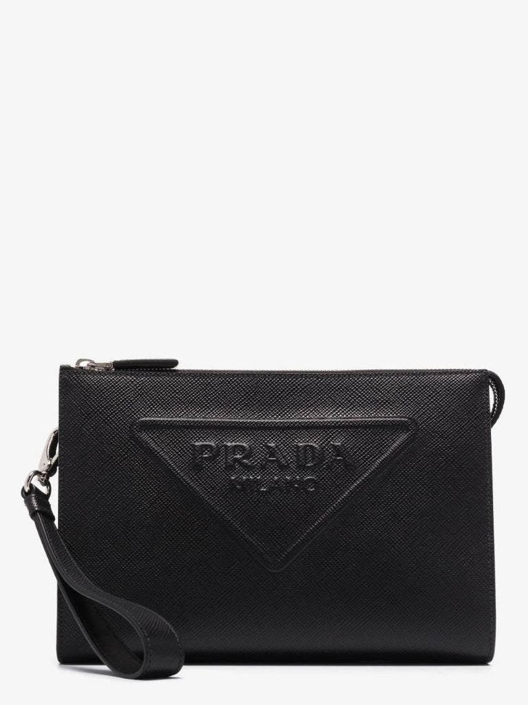 Black Logo Leather Pouch
