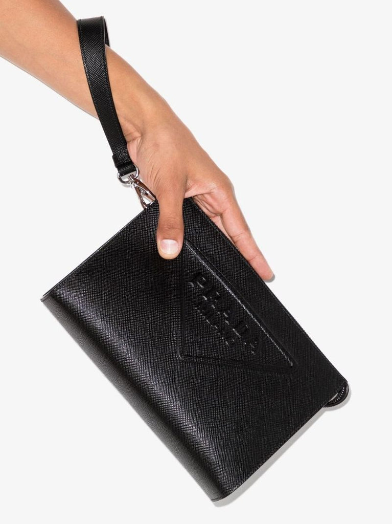 Black Logo Leather Pouch