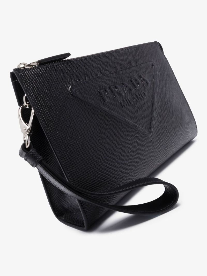 Black Logo Leather Pouch