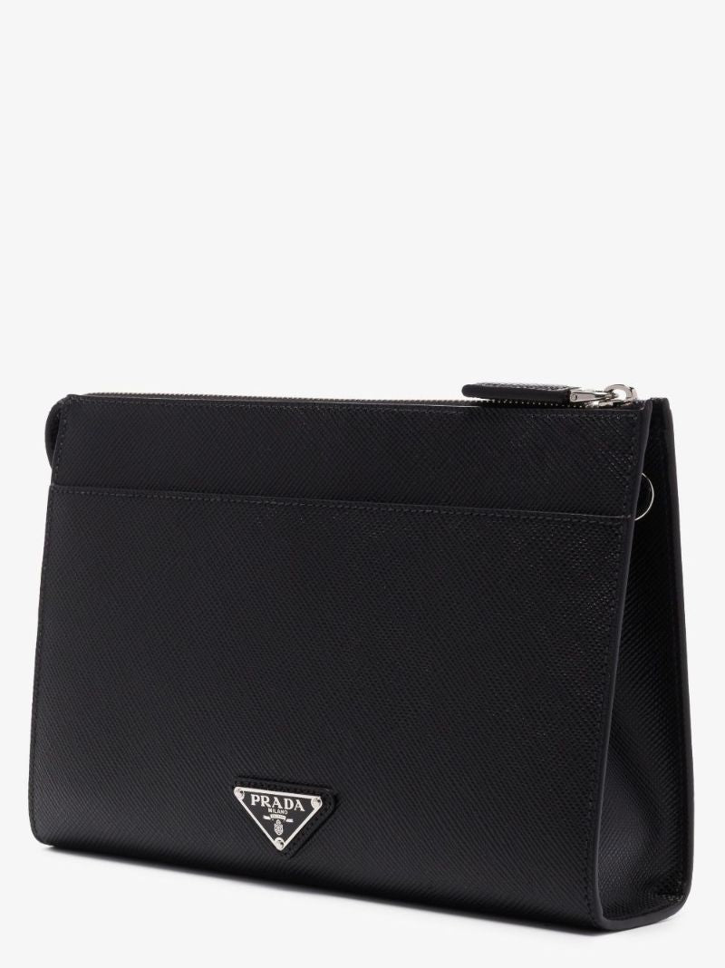 Black Logo Leather Pouch
