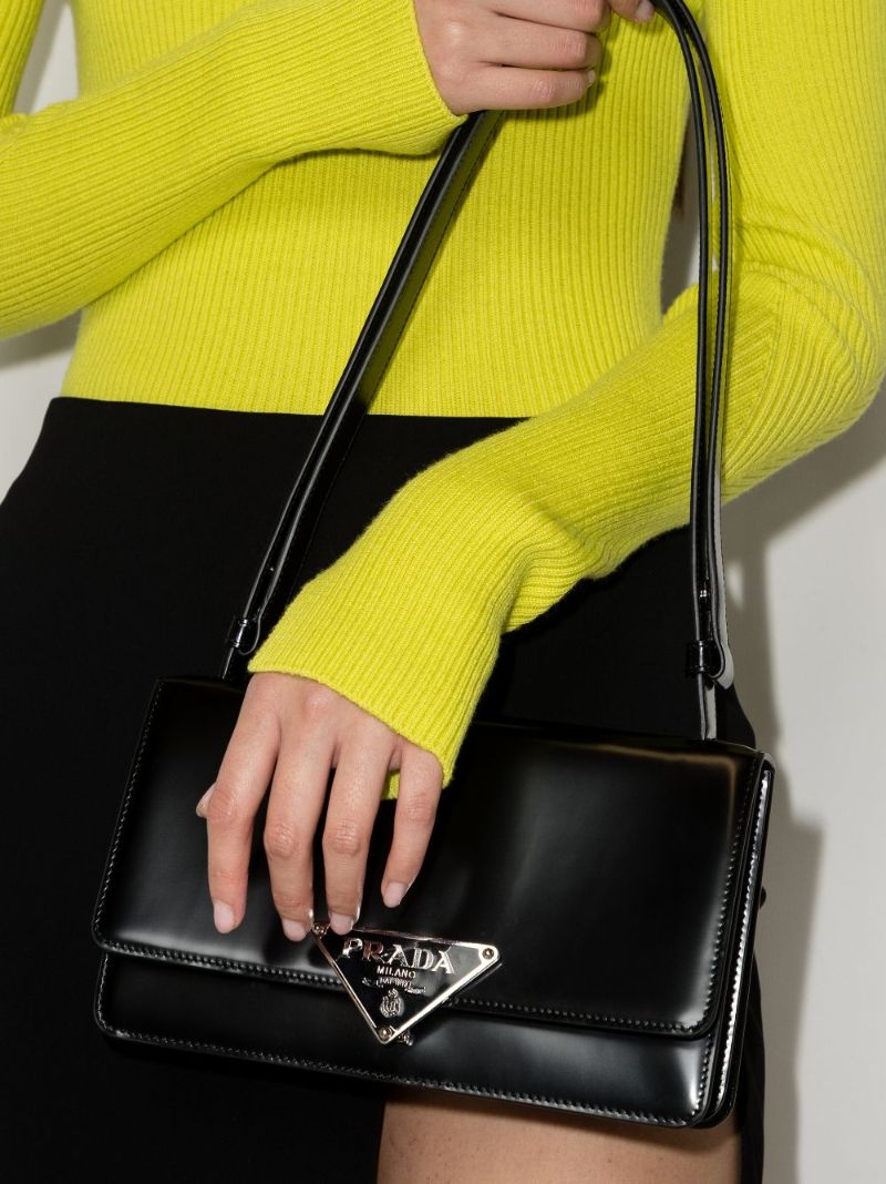 Black Spazzolato Leather Shoulder Bag