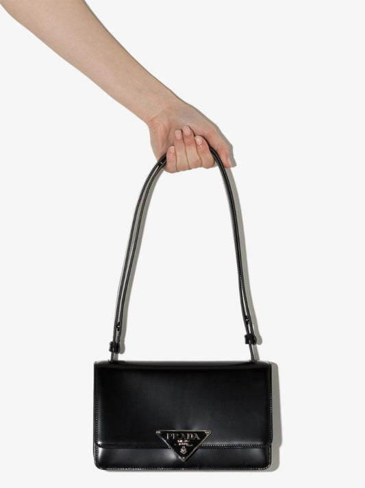 Black Spazzolato Leather Shoulder Bag