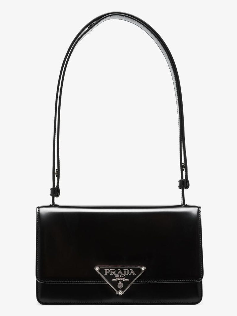 Black Spazzolato Leather Shoulder Bag