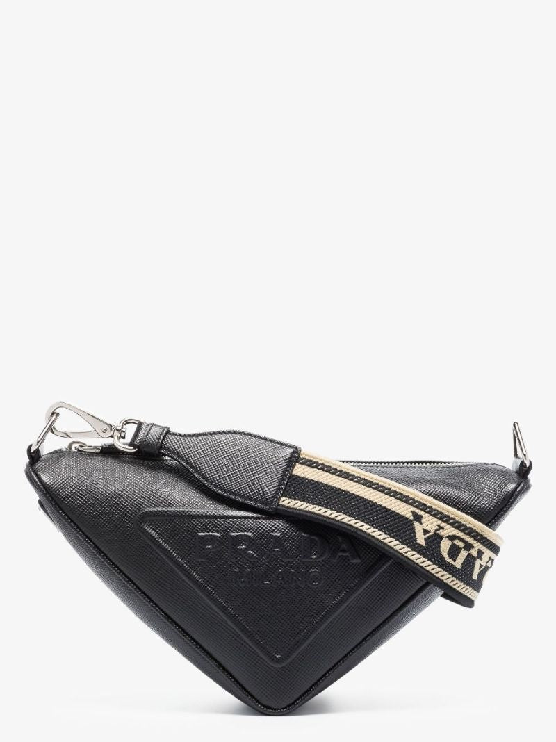 Black Triangle Leather Cross Body Bag