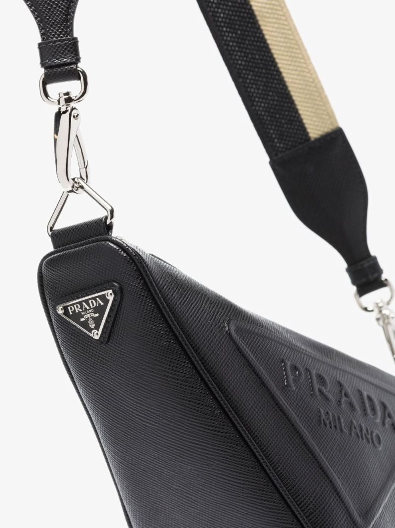 Black Triangle Leather Cross Body Bag