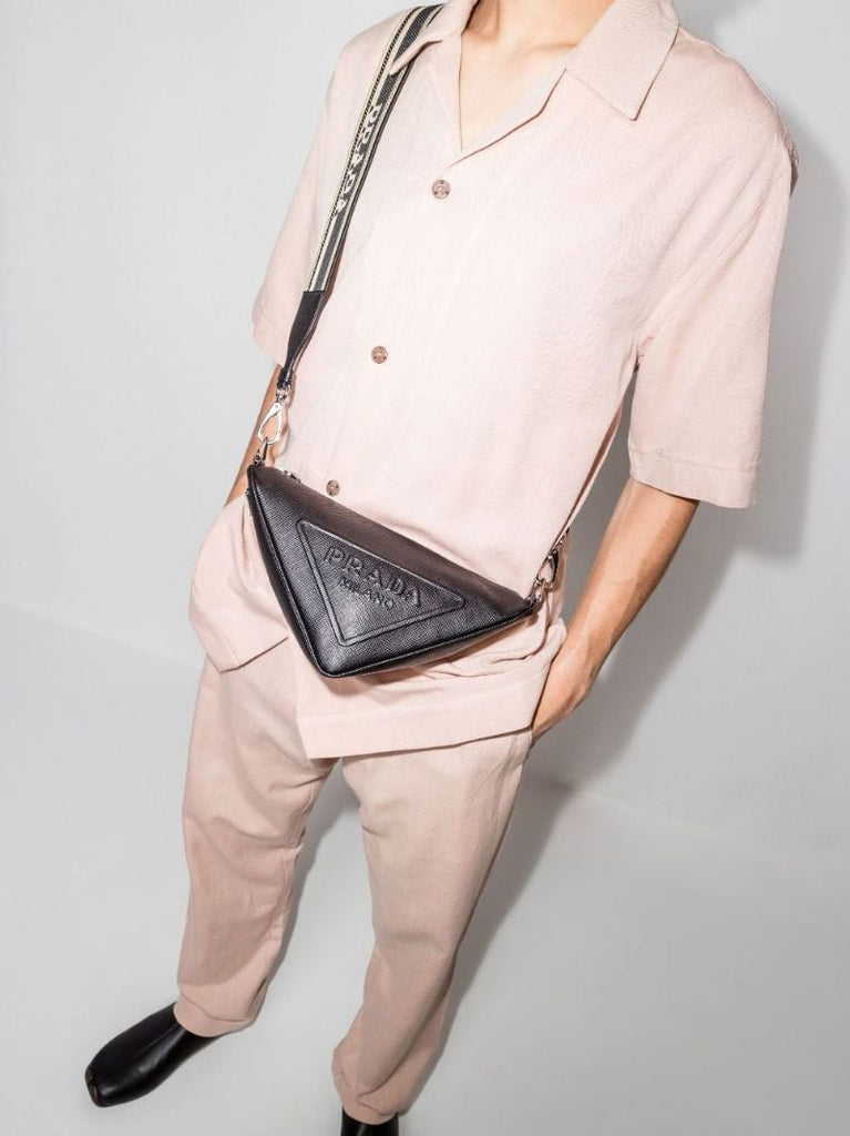Black Triangle Leather Cross Body Bag
