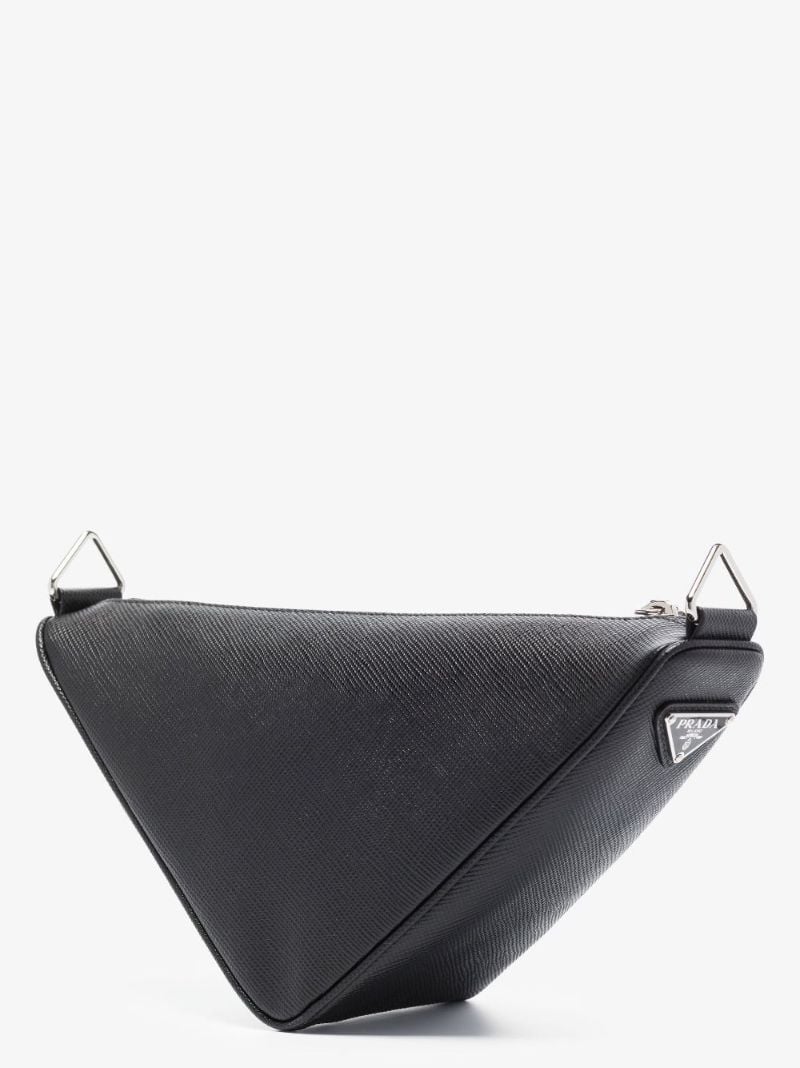 Black Triangle Leather Cross Body Bag