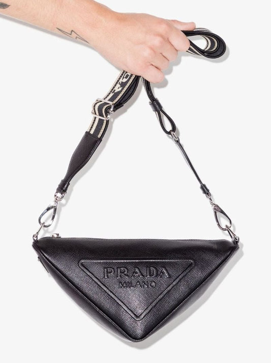 Black Triangle Leather Cross Body Bag