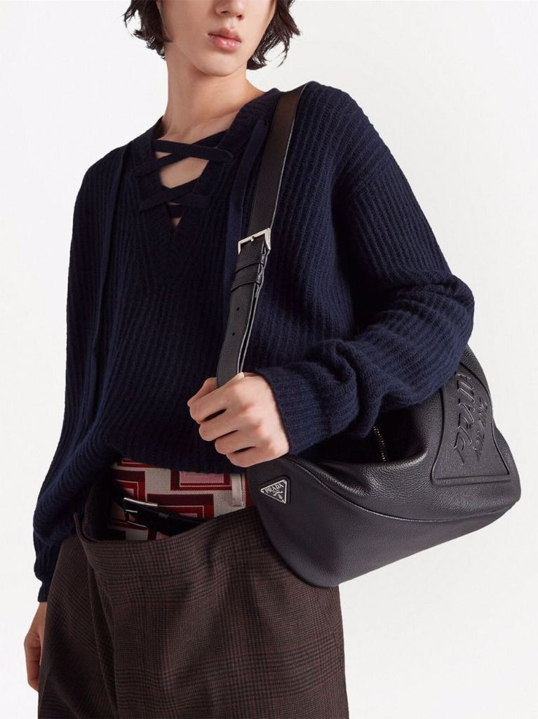 Black Triangle Leather Shoulder Bag