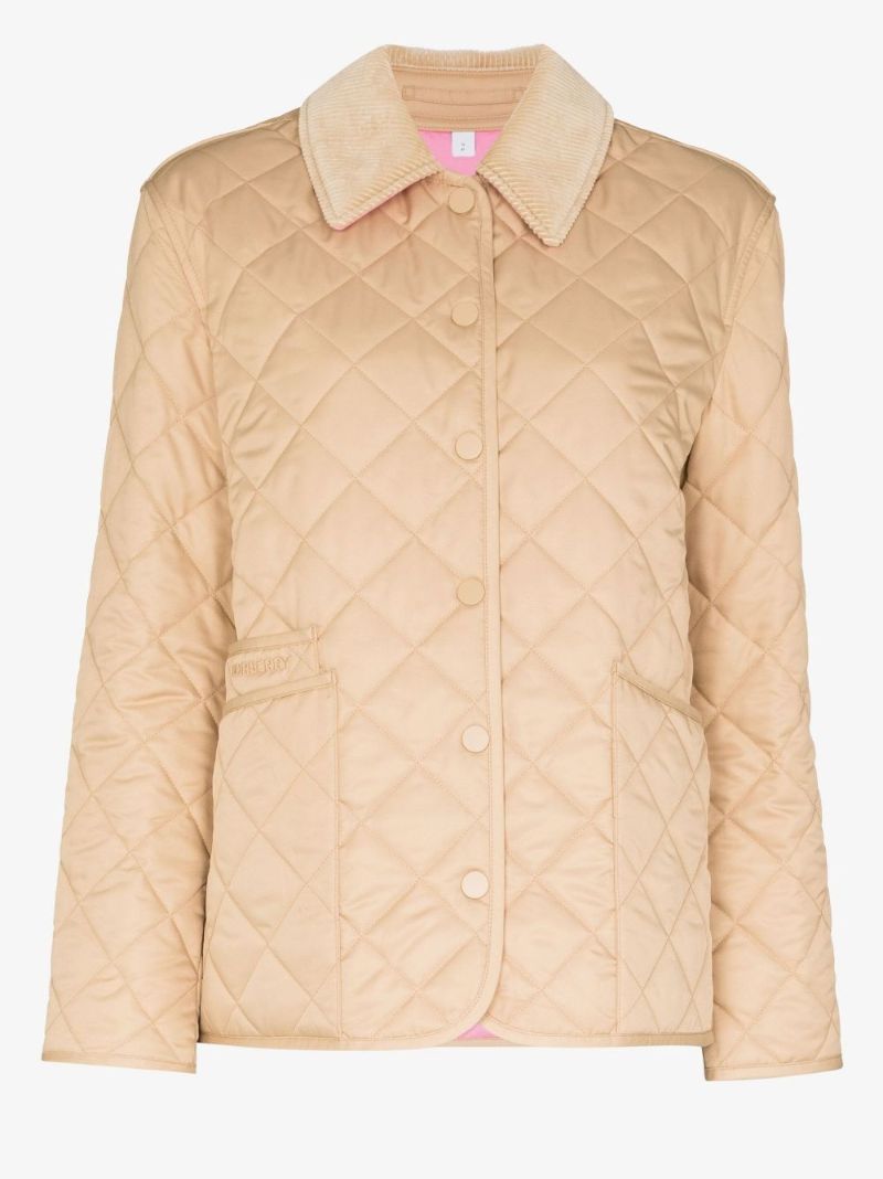 Neutral Corduroy Trim Quilted Jacket