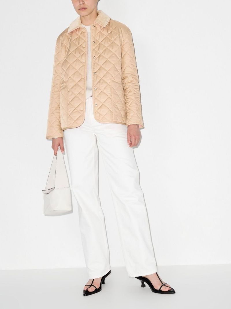 Neutral Corduroy Trim Quilted Jacket