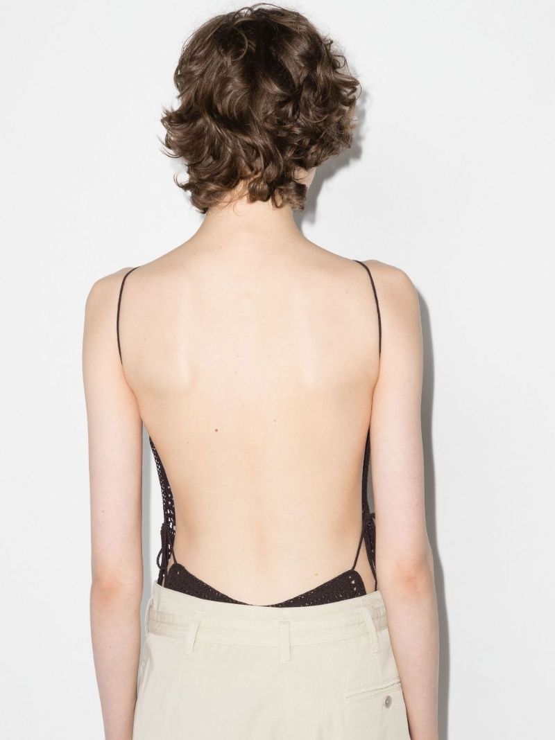 Brown Crochet Open Back Bodysuit