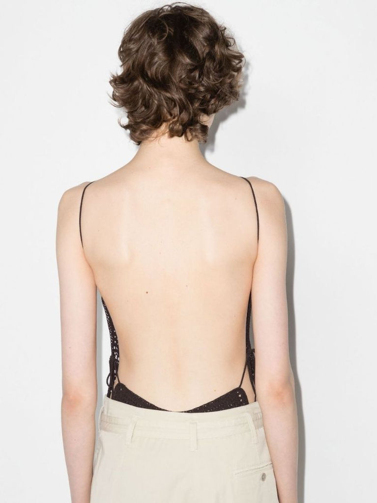 Brown Crochet Open Back Bodysuit