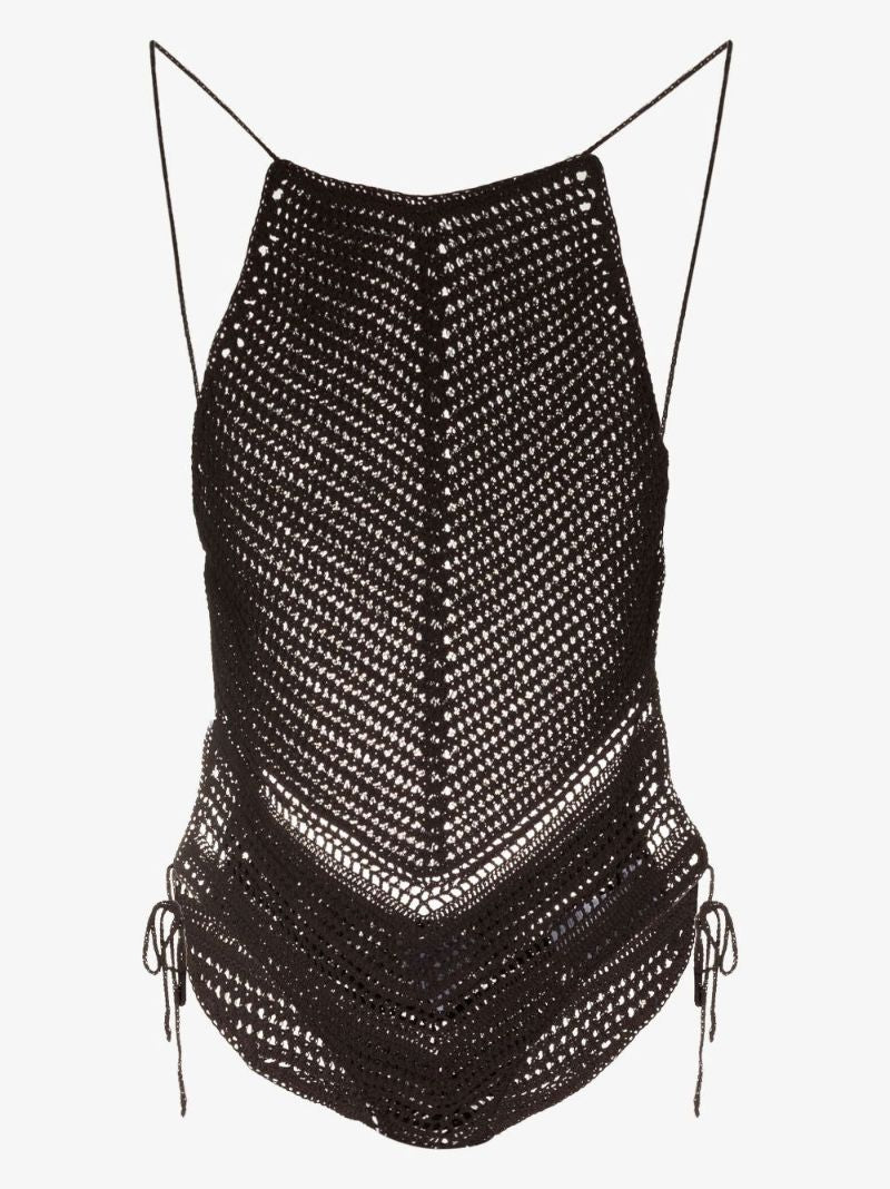 Brown Crochet Open Back Bodysuit