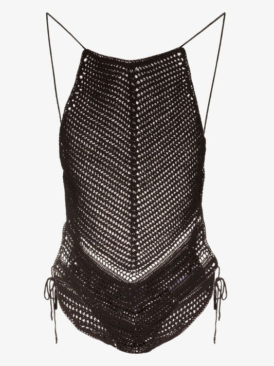 Brown Crochet Open Back Bodysuit