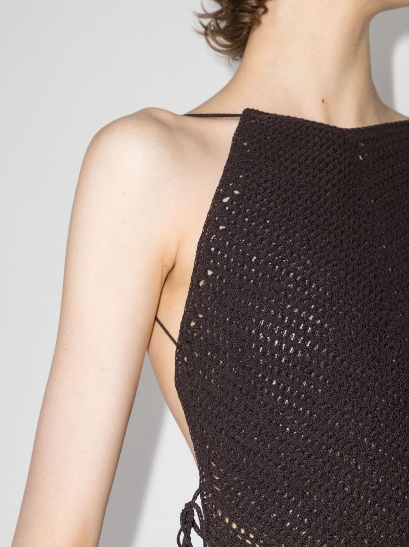 Brown Crochet Open Back Bodysuit