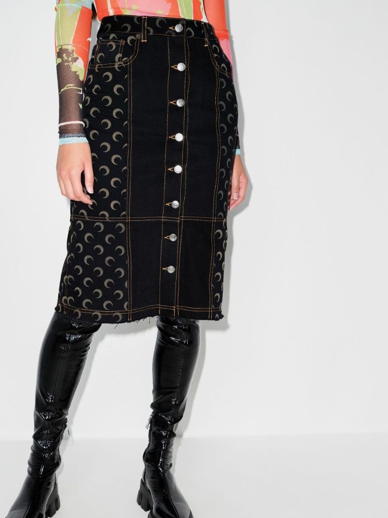 Regenerated Crescent Moon Denim Midi Skirt
