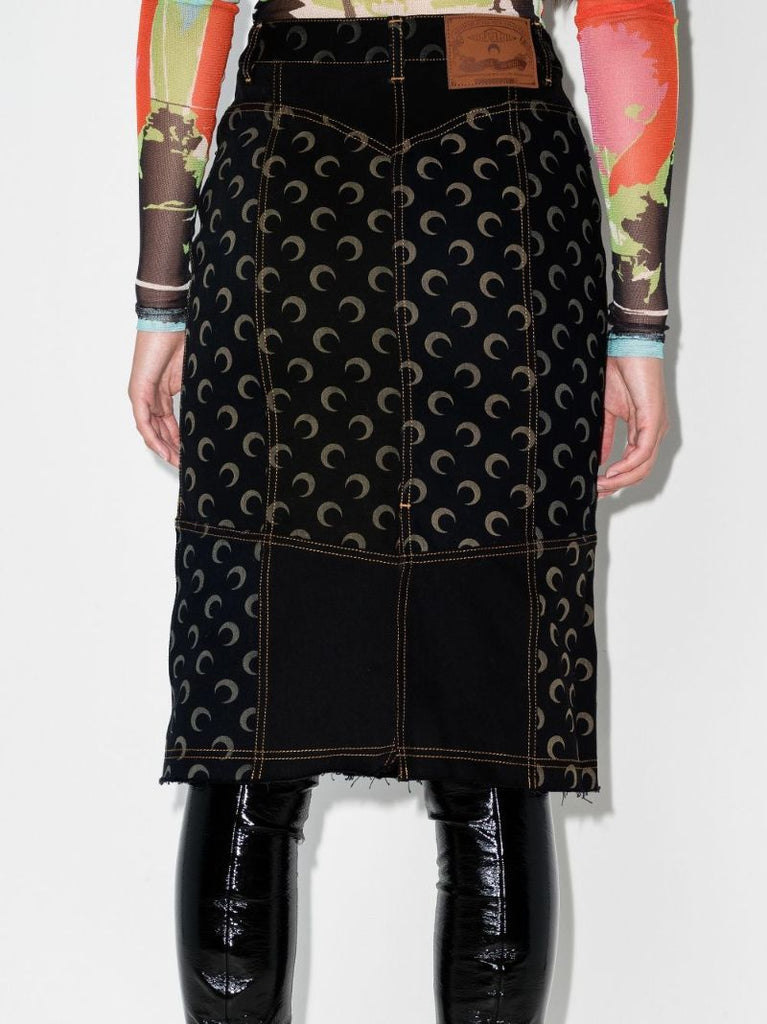 Regenerated Crescent Moon Denim Midi Skirt