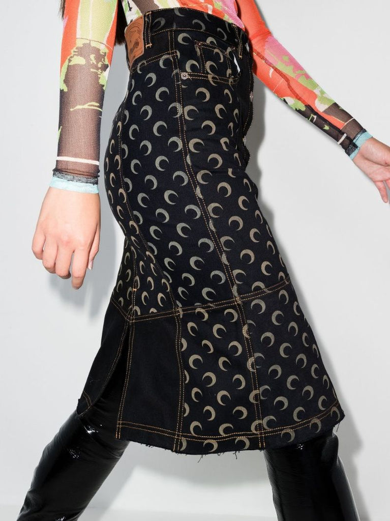 Regenerated Crescent Moon Denim Midi Skirt