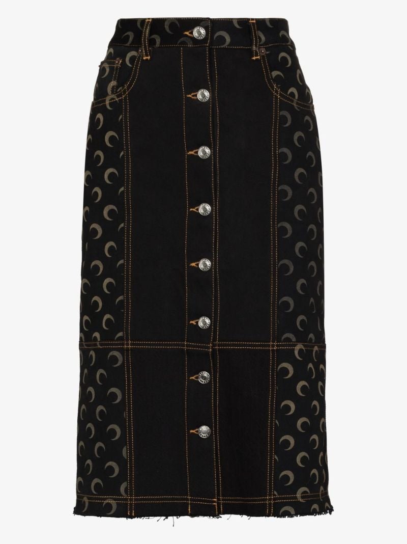 Regenerated Crescent Moon Denim Midi Skirt