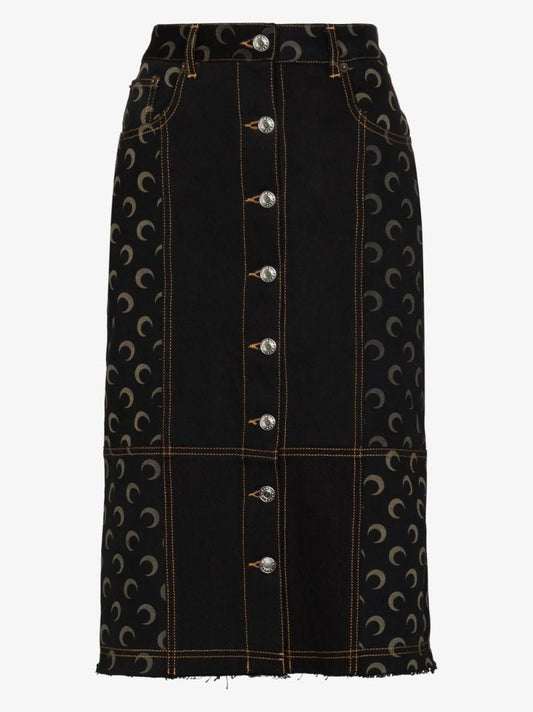Regenerated Crescent Moon Denim Midi Skirt