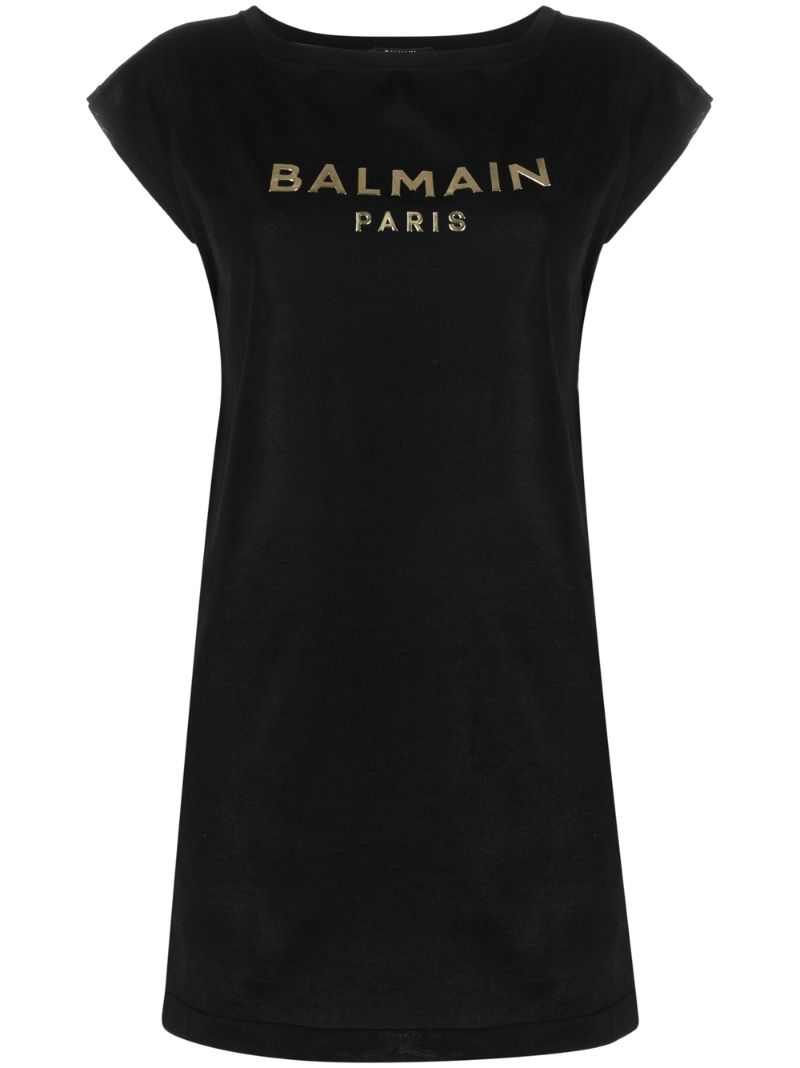Black Logo Print Cotton T-shirt Dress
