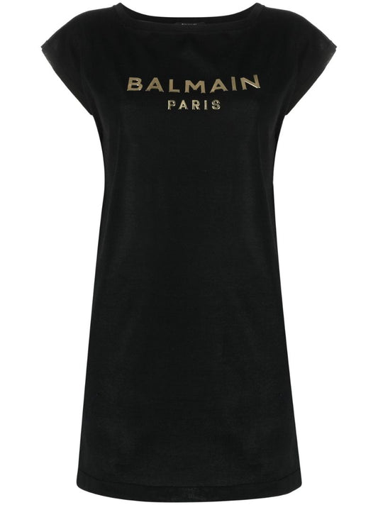 Black Logo Print Cotton T-shirt Dress