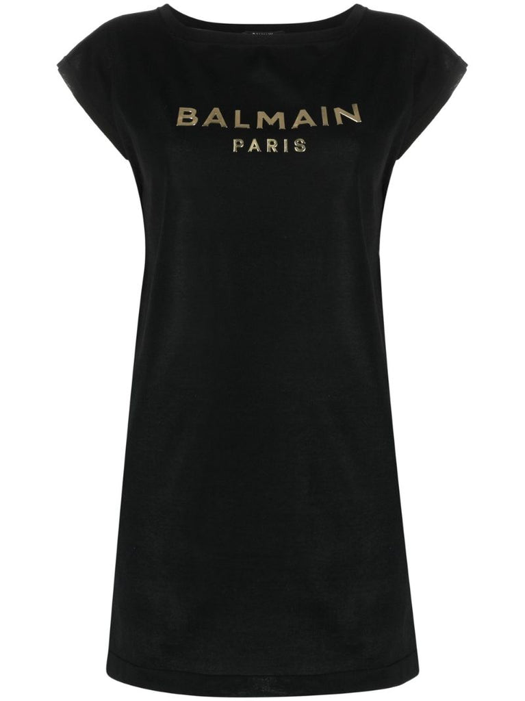 Black Logo Print Cotton T-shirt Dress