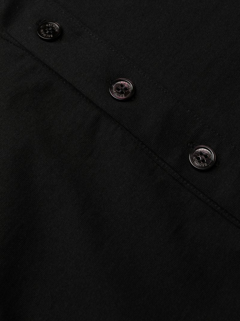Black Logo Embroidered Cotton Henley T-shirt