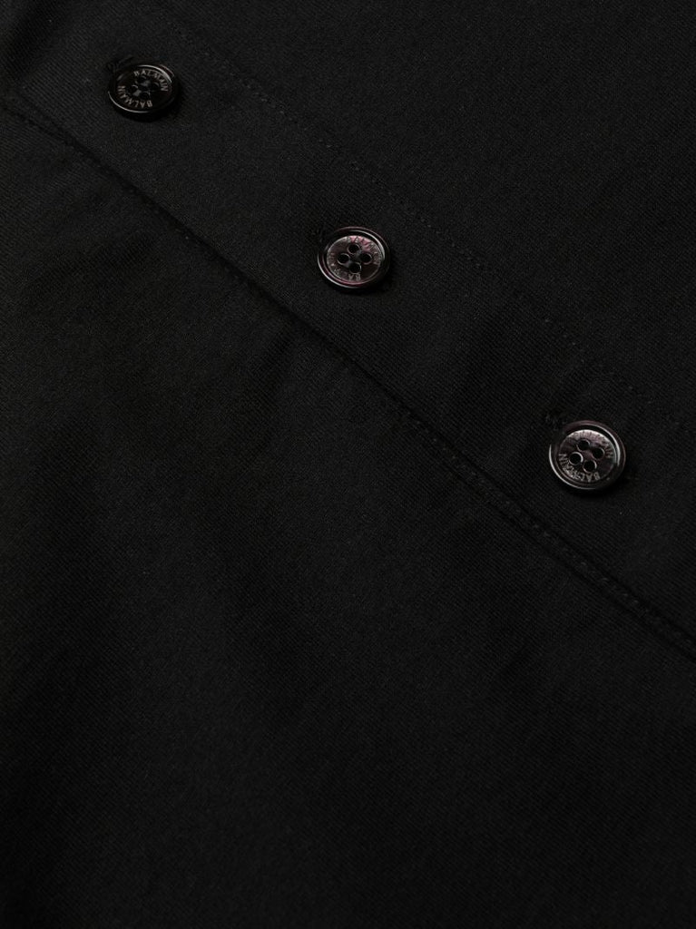Black Logo Embroidered Cotton Henley T-shirt