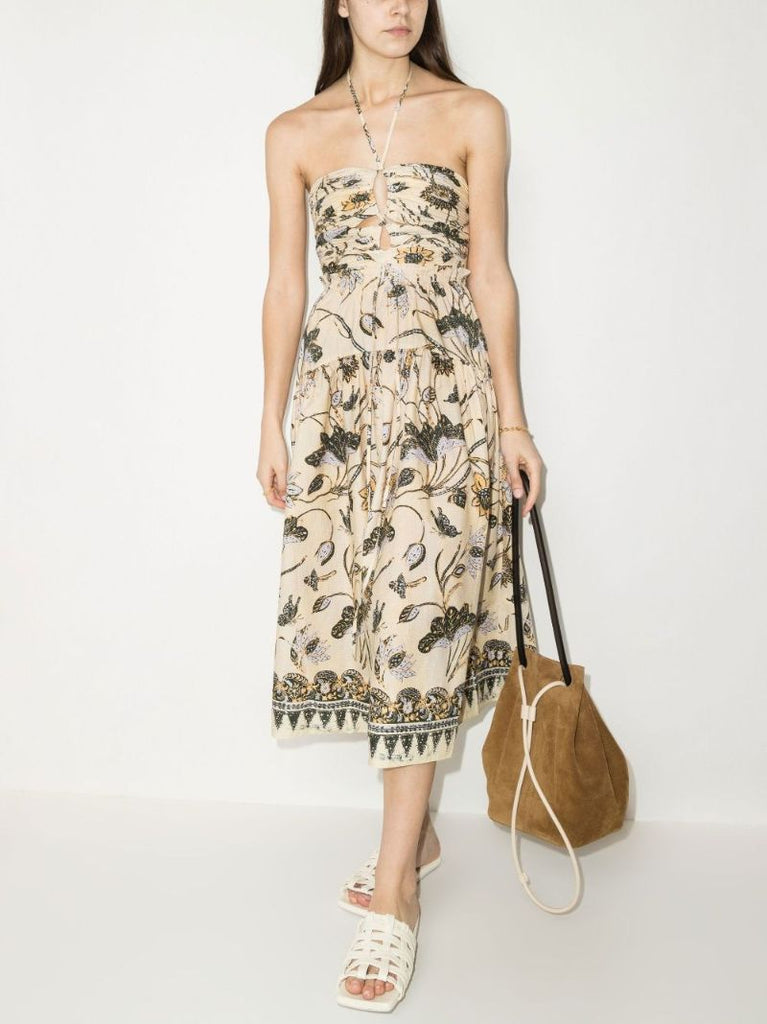 Ella Halterneck Floral Print Cotton Midi Dress