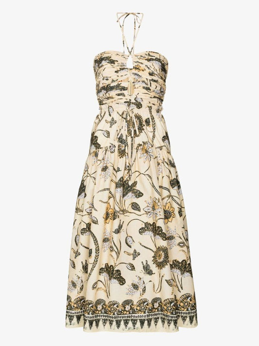 Ella Halterneck Floral Print Cotton Midi Dress