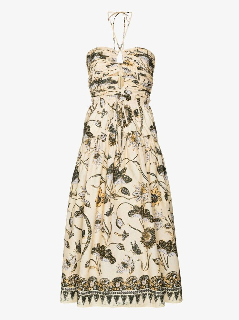 Ella Halterneck Floral Print Cotton Midi Dress