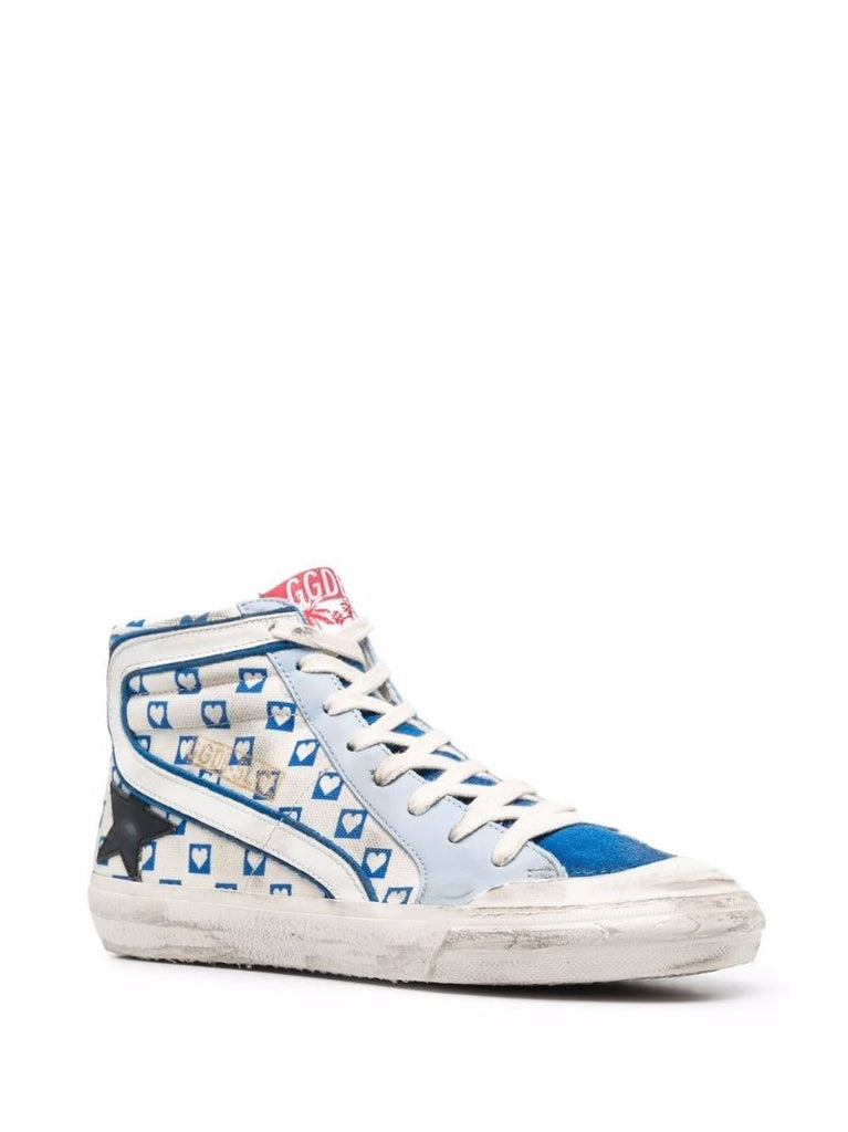 Blue Slide Heart Print Sneakers