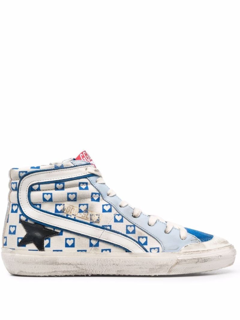 Blue Slide Heart Print Sneakers