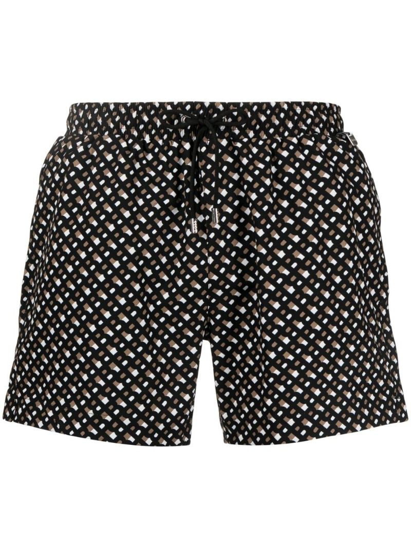 Black Monogram Print Swim Shorts