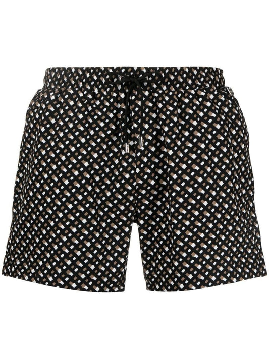 Black Monogram Print Swim Shorts