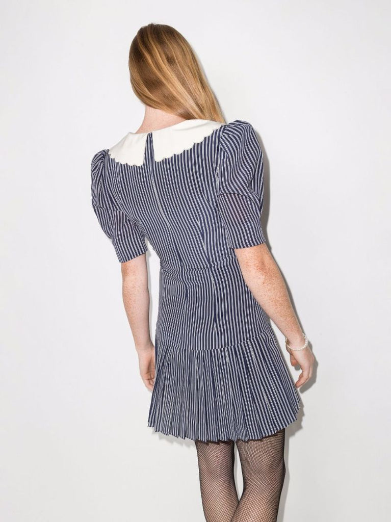 Button Embellished Striped Silk Mini Dress