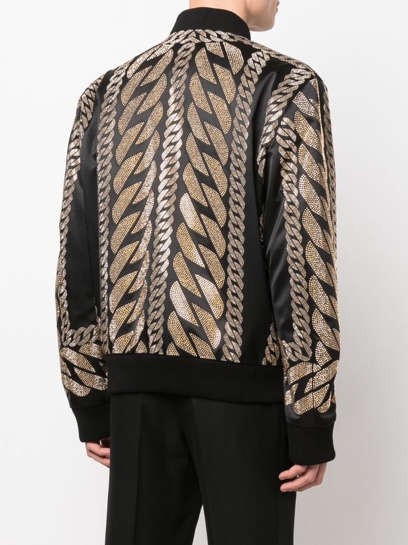 Black Chain Studded Silk Bomber Jacket