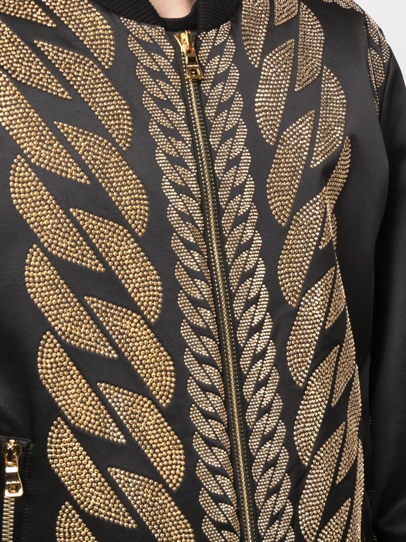 Black Chain Studded Silk Bomber Jacket