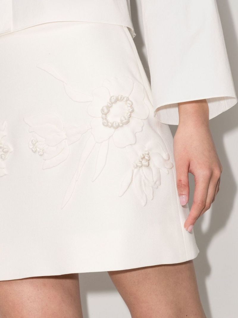 High Waist Embroidered Flower Mini Skirt